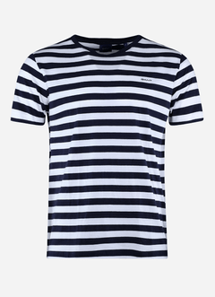 T-Shirt Gant à rayures à col rond. Bleu/Blanc