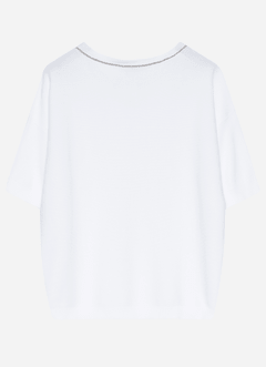 T-Shirt oversize en maille avec brillants sur le col Blanc Fabiana Filippi Blanc  100% Coton