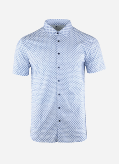 Chemise Desoto à manches 3/4 à motifs en Trèfles Bleu, Blanc  100% Coton