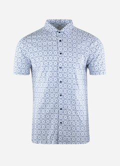 Chemise Desoto à manches 3/4 et motif floral Bleu, Blanc 100% Coton 