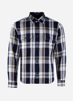 Gant Überhemd mit Knopfleiste vorne, zwei aufgesetzten Taschen mit Patten auf der Brust, Kragen und Knopfleisten an den Manschetten. Creme/ Blau/ Beige