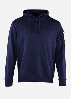 Sweatshirt PME Legend avec logo brodé au devant, capuche avec lacet, grande poche appliquée sur le devant et poche appliquée avec rabat sur le bras gauche Bleu marine
