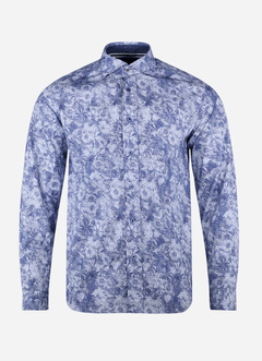 Chemise Fil Noir à motif floral Blanc/Bleu