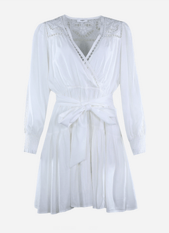 Suncoo Langärmeliges Kleid mit Lochmusterdekoration, mit leichtem Ausschnitt. Weiss
