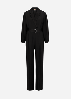 Combinaison BOSS Business avec un col tailleur, deux poches en couture, ceinture amovible à la taille et fentes avec boutons aux poignets  Noir