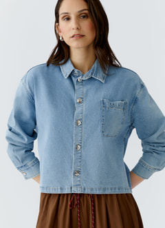 Chemise en denim mélangé léger, doux et élastique, délavé doux