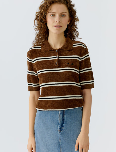 Polo aspect velours Pull-over avec motif rayé sportif