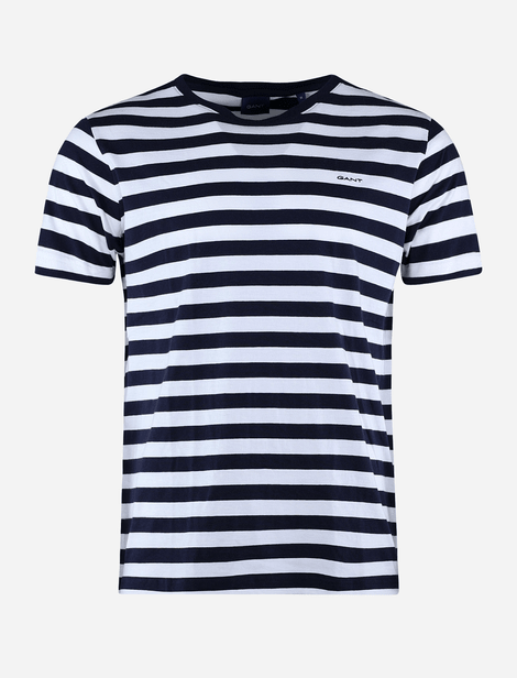 T-Shirt Gant à rayures à col rond. Bleu/Blanc