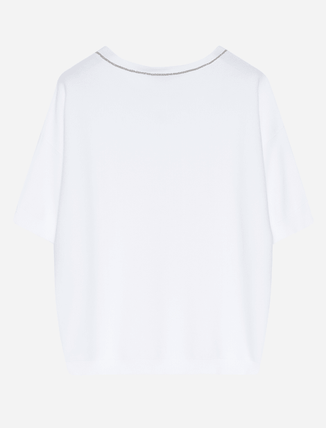 T-Shirt oversize en maille avec brillants sur le col Blanc Fabiana Filippi Blanc  100% Coton