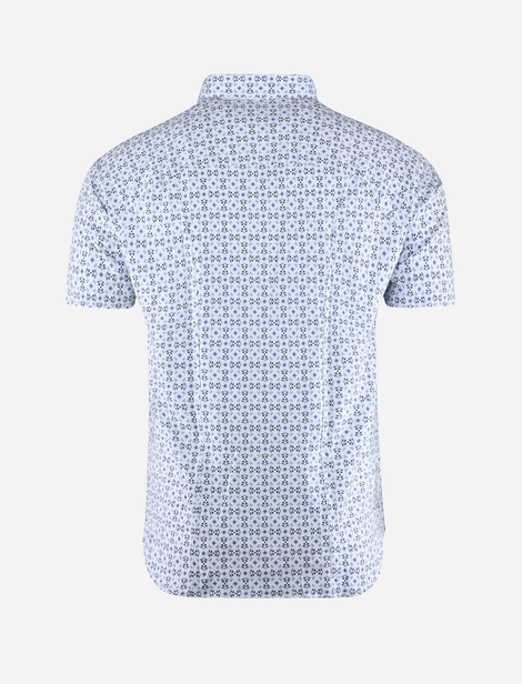 Chemise Desoto à manches 3/4 et motif floral Bleu, Blanc 100% Coton 