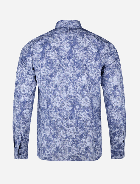 Chemise Fil Noir à motif floral Blanc/Bleu