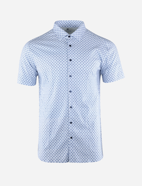 Chemise Desoto à manches 3/4 à motifs en Trèfles Bleu, Blanc  100% Coton