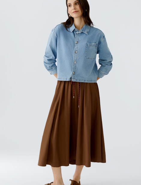 Chemise en denim mélangé léger, doux et élastique, délavé doux