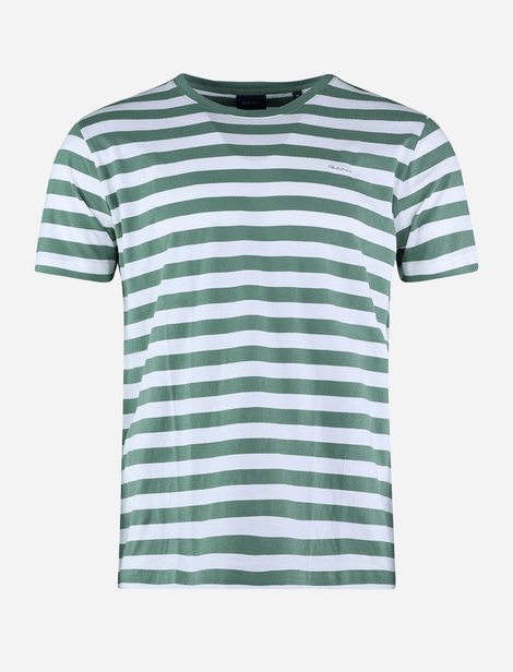 T-Shirt Gant à rayures à col rond.Vert/Blanc