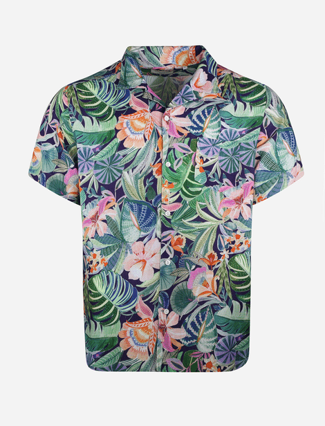Chemise Tintoria Mattei  à motif tropical à manches courtes et une poche appliquée sur le devant Multicolore 