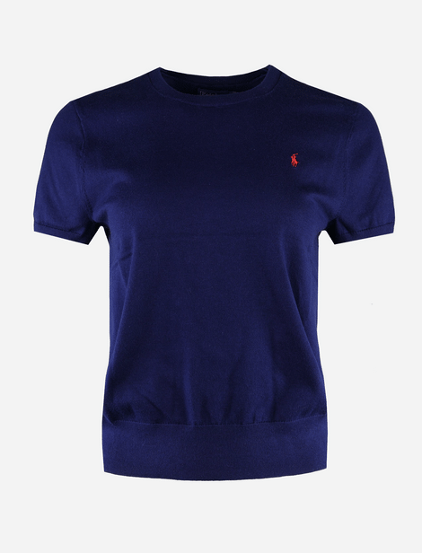 T-shirt Ralph Lauren à col rond avec logo brodé sur la poitrine gauche et finitions en bords côtelés Navy