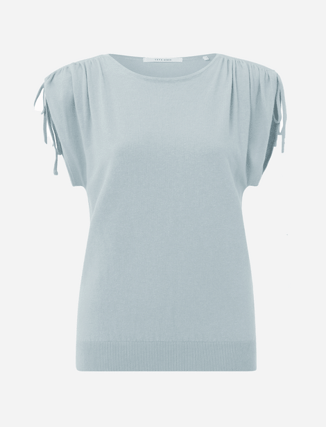 T-shirt Yaya col rond, manches courtes, détaillé aux épaules Bleu  40% Lin 32% Viscose 28% Nylon