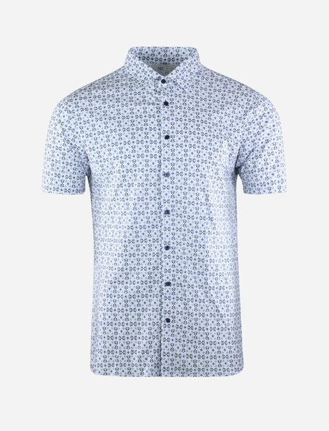 Chemise Desoto à manches 3/4 et motif floral Bleu, Blanc 100% Coton 