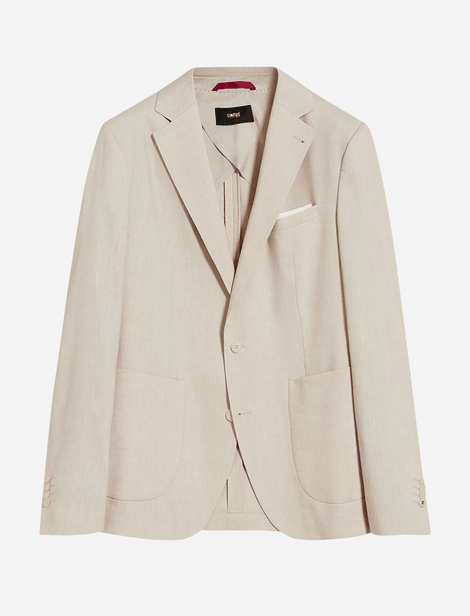 Veston Cinque Beige  58% Lin 26% Polyester 14% Viscose 2% Élasthanne Doublure : 94% Polyester, 6% Elasthanne