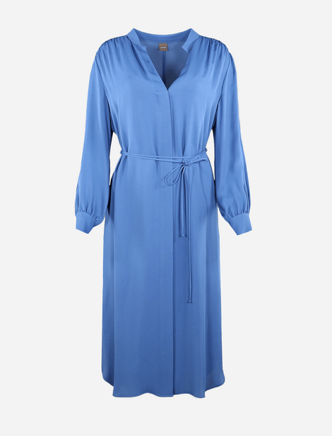 Robe BOSS avec un col officier, décolleté en V, boutonnage caché sur le devant, fentes avec boutonnage aux poignets et lanière à la taille  Bleu