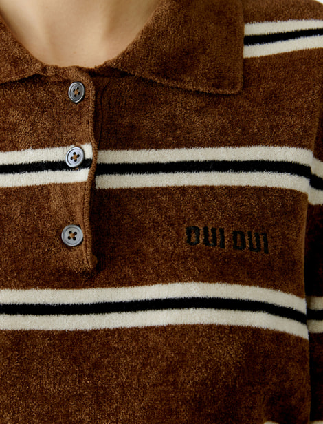 Polo aspect velours Pull-over avec motif rayé sportif