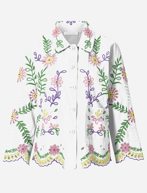 Blouse avec motifs ajourés et poches appliquées sur le devant  Blanc 
