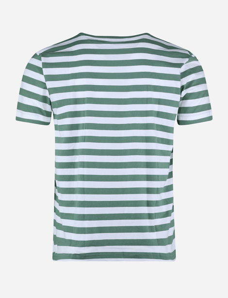 T-Shirt Gant à rayures à col rond.Vert/Blanc