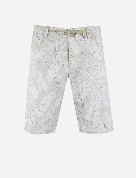 Short Myths taille élastique avec Cordon de serrage, avec palmiers imprimés Écru, Blanc  100% Coton
