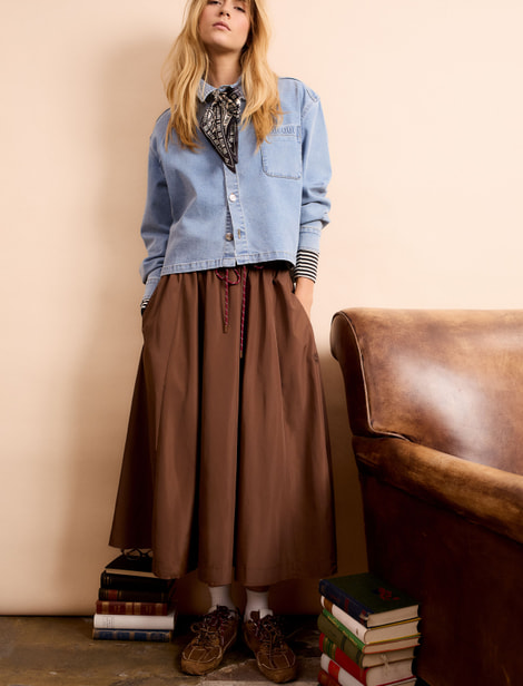 Chemise en denim mélangé léger, doux et élastique, délavé doux