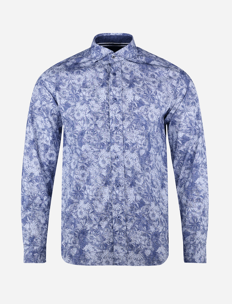 Chemise Fil Noir à motif floral Blanc/Bleu