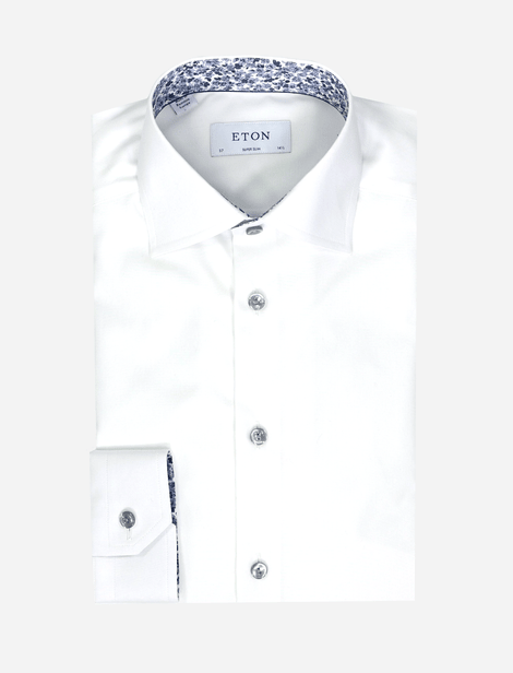  Chemise Eton structurée avec détail floral au col et aux manches. Blanc cassé/Bleu ciel 