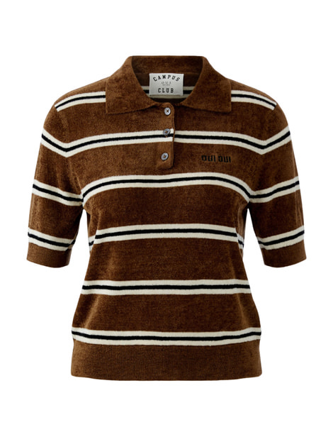 Polo aspect velours Pull-over avec motif rayé sportif