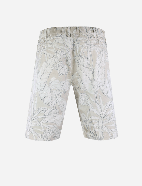 Short Myths taille élastique avec Cordon de serrage, avec palmiers imprimés Écru, Blanc  100% Coton