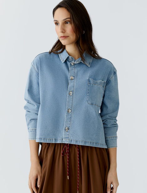 Chemise en denim mélangé léger, doux et élastique, délavé doux