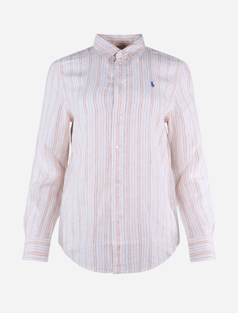 Chemise en Lin à rayures Polo Ralph Lauren Blanc/Saumon 100% Lin