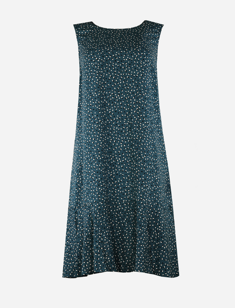 Robe Opus Imprimée de petits pois, Ligne A, la longueur s'arrête avant le genou, bouton et fente dans le dos Vert émeraude 100% Viscose