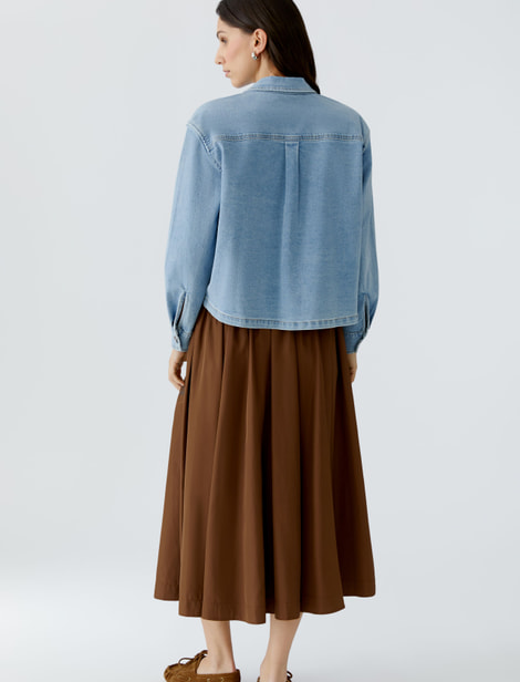 Chemise en denim mélangé léger, doux et élastique, délavé doux