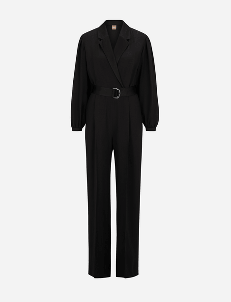 Combinaison BOSS Business avec un col tailleur, deux poches en couture, ceinture amovible à la taille et fentes avec boutons aux poignets  Noir