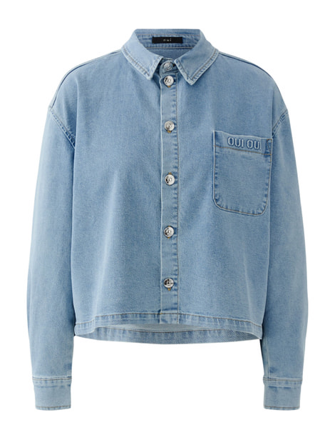 Chemise en denim mélangé léger, doux et élastique, délavé doux