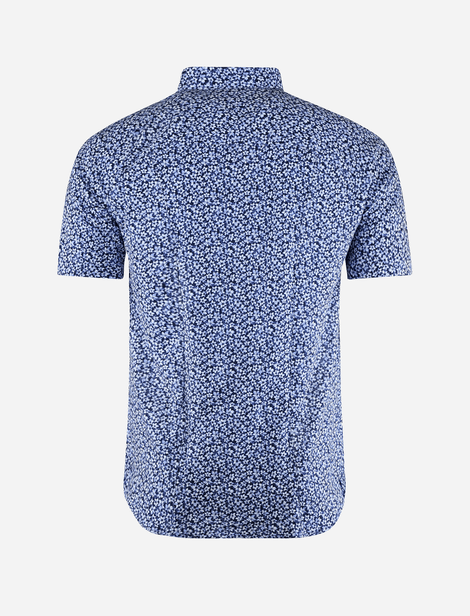 Chemise Desoto manches 3/4 avec motifs fleurs Bleu, Blanc  100% Coton 
