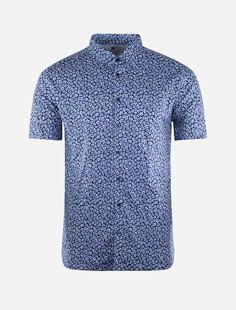 Chemise Desoto manches 3/4 avec motifs fleurs Bleu, Blanc  100% Coton 