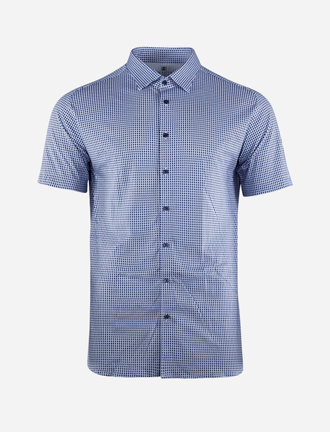Chemise Desoto à manches 3/4 à motifs Bleu, Blanc   100% Coton 
