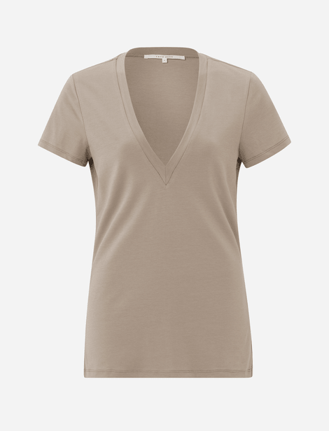 T-Shirt Yaya Col V Regular Fit Sable  92% Coton 8% Elasthanne