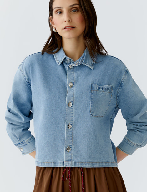Chemise en denim mélangé léger, doux et élastique, délavé doux