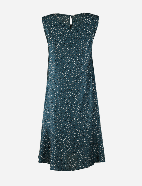 Robe Opus Imprimée de petits pois, Ligne A, la longueur s'arrête avant le genou, bouton et fente dans le dos Vert émeraude 100% Viscose