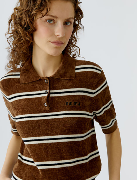 Polo aspect velours Pull-over avec motif rayé sportif